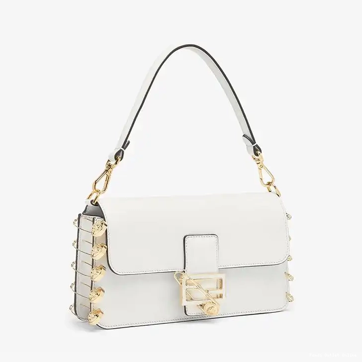Cheap Brooches Pin Fendi White Leather Baguette Bag Medium with Calf Fendace In 0423